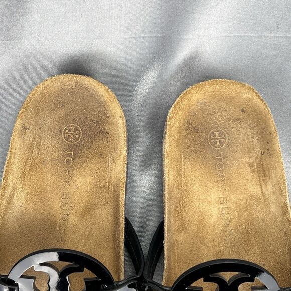 Tory Burch Miller Cloud Patent Sandals Women’s 8.5 Black Cork Thong School Shoes - Picture 10 of 14